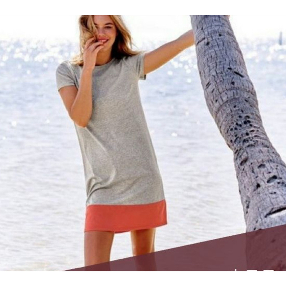 Boden T shirt Colorblock Jersey Shift Dress Size 6R Gray Coral Sundress - Picture 2 of 11